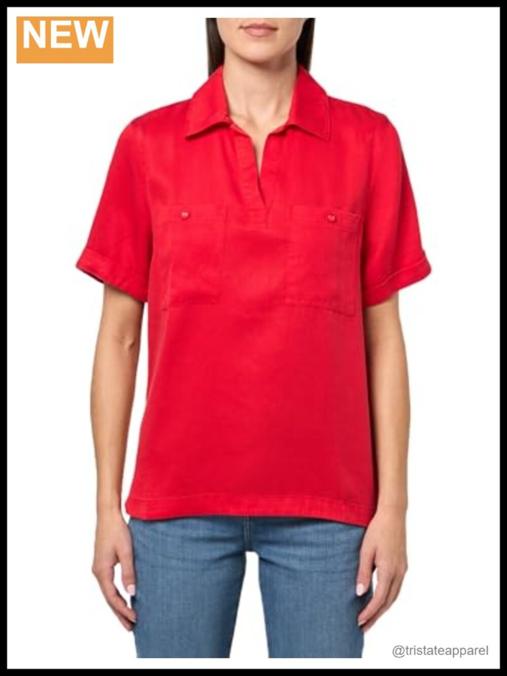 Womens Roll Cuff Short Sleeve Lyocell Shirt Collar Pull On Top